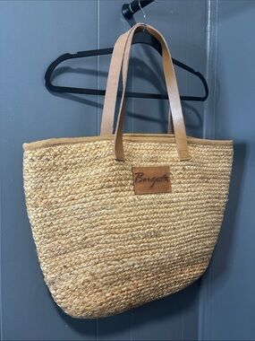MGM BORGATA Natural Straw Tote with Leather Handles